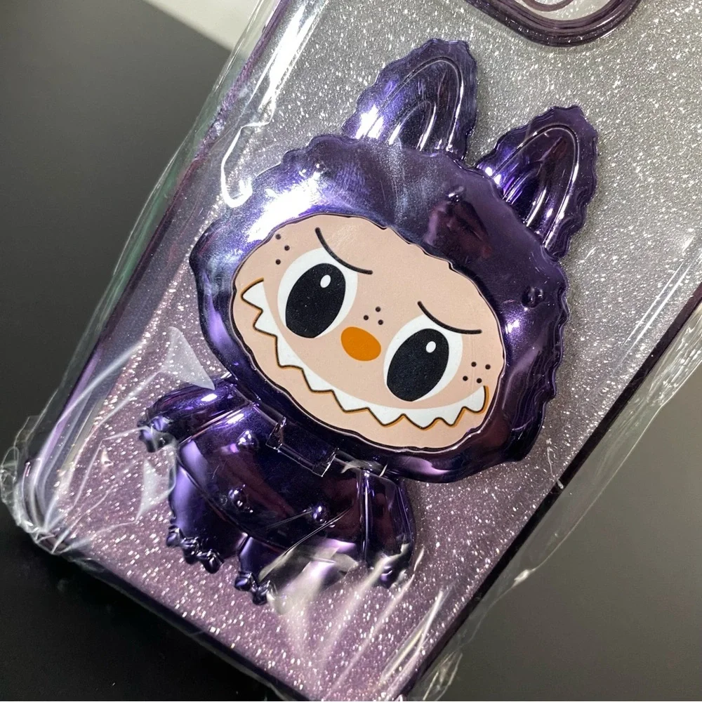 Purple Glitter Cartoon Character Phone Case for iPhone 15 Pro Max
